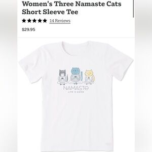 NWOT Life is Good women’s medium three namaste cats short sleeve tee